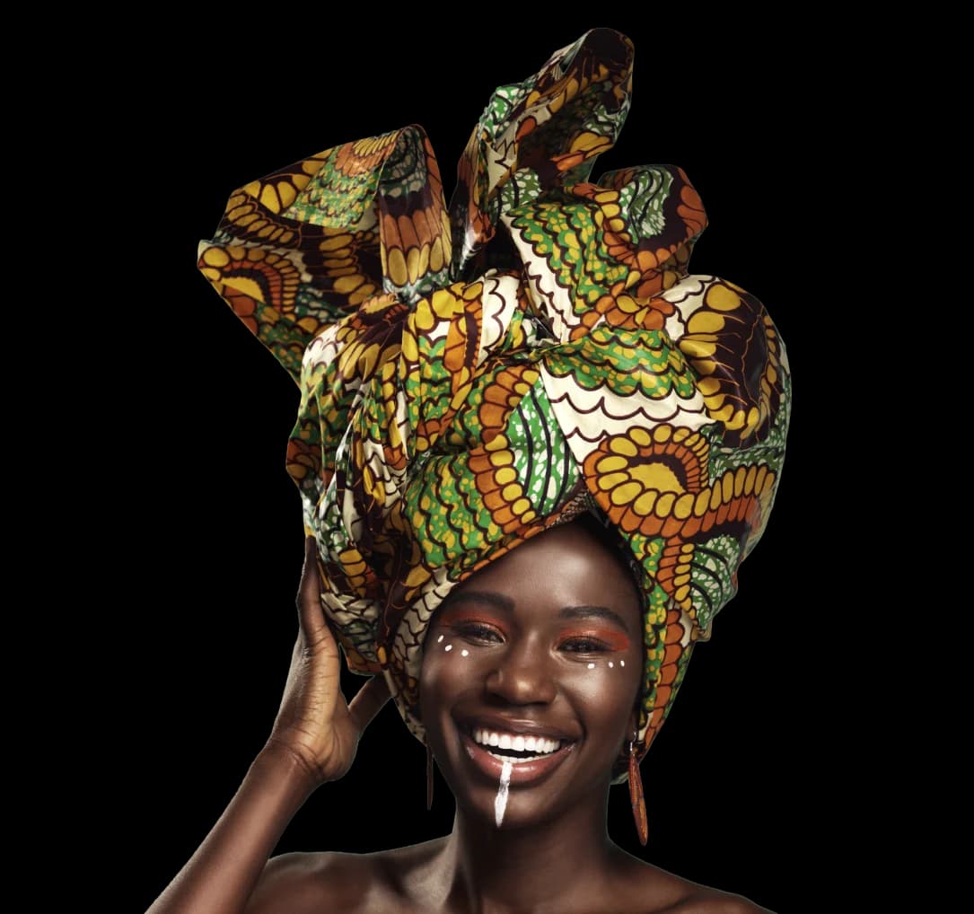 Model wearing a traditional African headwrap
